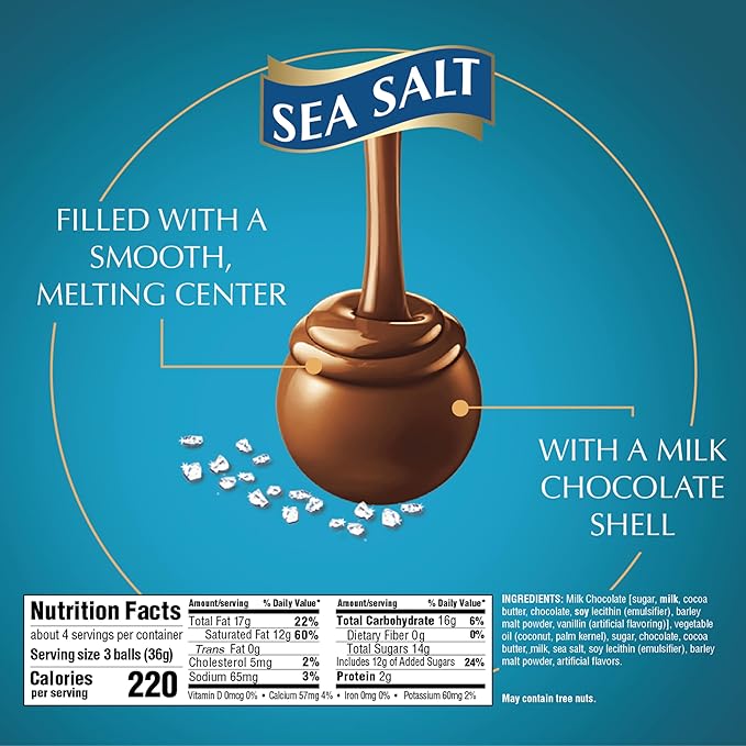 Lindt LINDOR Sea Salt Milk Chocolate Truffles, Milk Chocolate Candy with Smooth, Melting Truffle Center, Great for Gift Giving, 5.1 oz. Bag (6 Pack)