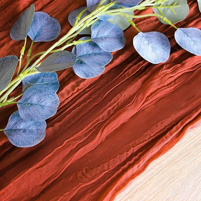 FEXIA 6 Pack Terracotta Table Runner 35x120 Inches Rust Cheesecloth Table Runner Rustic Burnt Orange Gauze for Boho Wedding Decor Reception Bridal Shower Centerpiece Engagement (Terracotta)