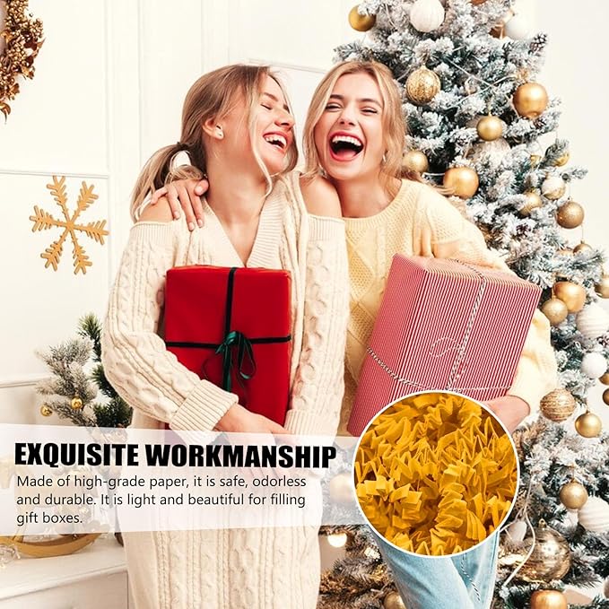 1 LB Golden Yellow Crinkle Cut Paper Shred Filler Great for Gift Wrapping, Basket Filling, Birthday, Wedding, Halloween, Thanksgiving, Christmas Day, New Year Party Decorations Filling Supplies