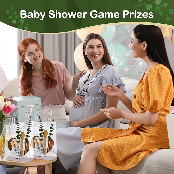 55Pcs Baby Shower Prizes for Game Winners 6 Sets Charcuterie Board with Spoons Butter Spreaders Forks Plaid Towel Thanks Card and Gift Bags for Bridal Shower Favors Party (Heart Shaped)