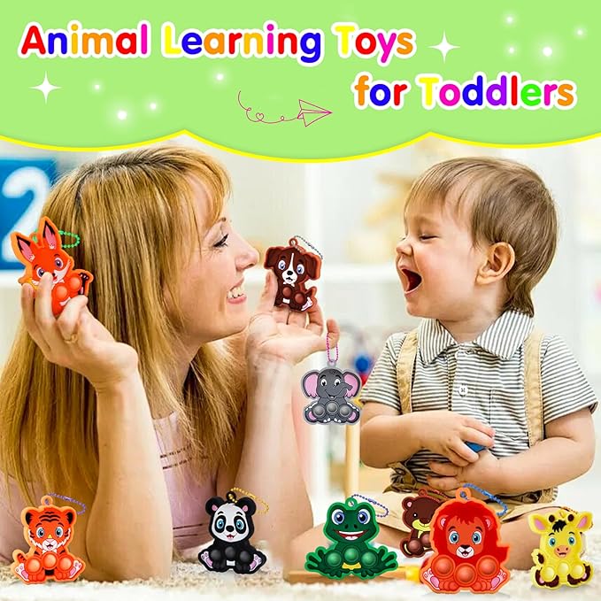 Kiss Monkey Kids Party Favors 16PCS Animal Sensory Toys, Mini Pop Fidget Toys Keychain, Goodie Bag Stuffers, Birthday Gifts, Small Prizes for Kids, Classroom Rewards