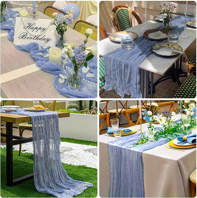 8 Pack Cheesecloth Table Runner Rustic Sheer Boho Gauze 35 x 120 Inch Centerpiece Cheese Cloth for Bridal Baby Shower Summer Spring Decorations Dusty Blue