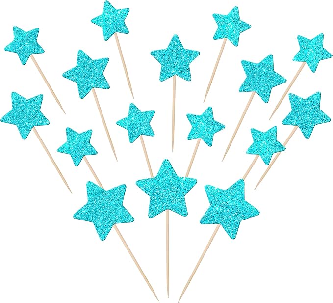 30 PCS Star Cupcake Toppers Glitter Mixed Size Twinkle Little Star Cake Picks Decorations for Wedding Engagement Baby Shower Birthday Party Supplies Blue