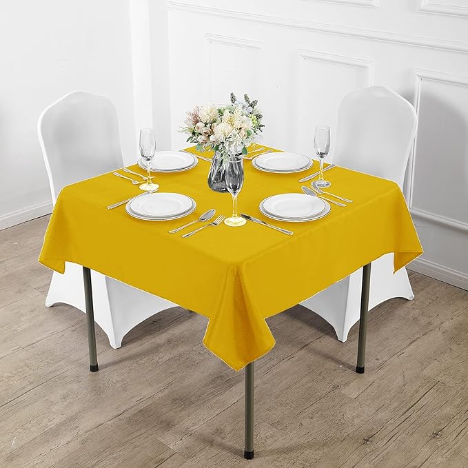 Fokitut 2 Pack Waterproof Square Tablecloth, 70x70 Inch, Stain Resistant and Wrinkle Polyester Table Cloth, Fabric Table Cover for Kitchen Dining, Wedding, Party, Holiday Dinner-Yellow