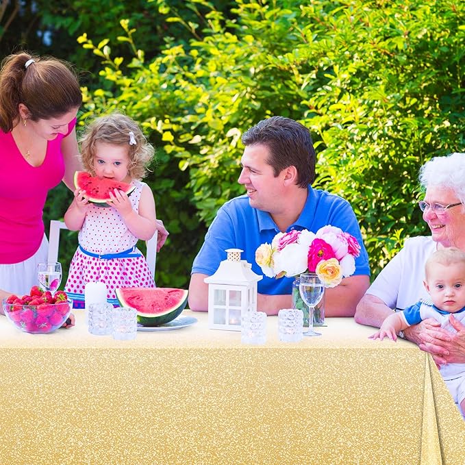 FunnyPars 3 Pack Ombre Gold Plastic Tablecloth for Parties, Gradient Yellow Gold Disposable Tablecloths for Rectangle Tables, Light Gold Table Cover for Wedding Birthday Anniversary Party, 54x108Inch