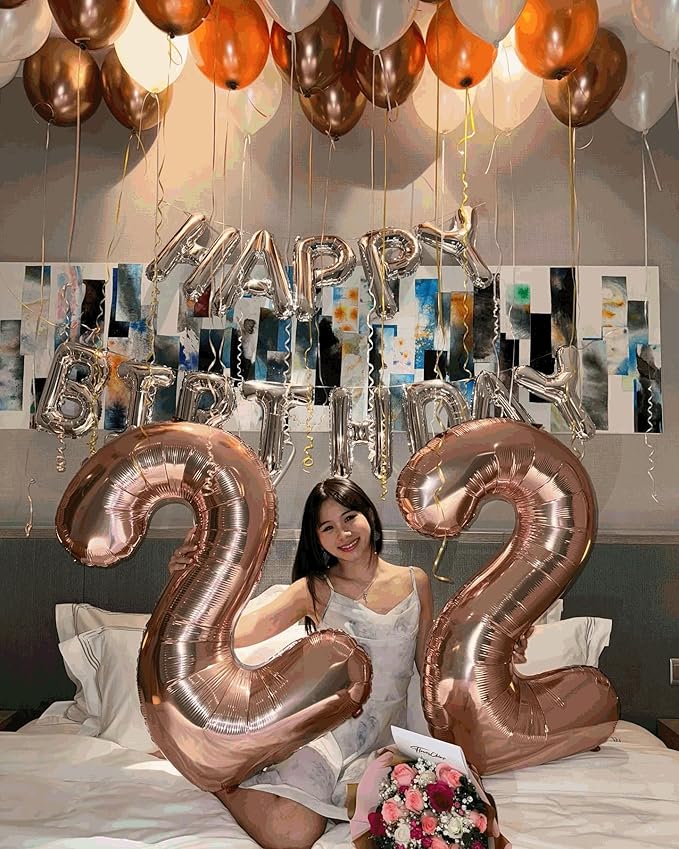 0 Balloon - Rose Gold Birthday Number Balloons, 40 Inch Large Foil Balloons for Men Women Boys Girls Rose Gold Themed Birthday Decorations