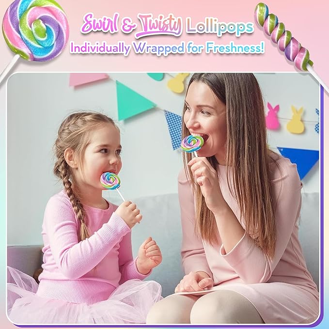 Spring Easter Candy - 24 Lollipops Individually Wrapped - 18g Swirl and 12g Twisty Lollipops - Easter Basket Candy - Egg Hunts - Candy Buffet