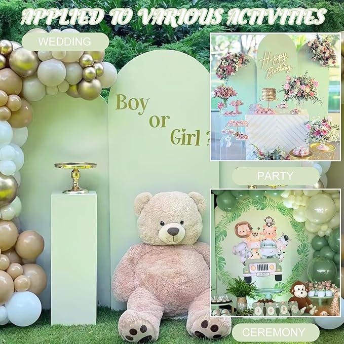 Metal Arch Stand and Cover Set,1 Sage Green Spandex Fitted Backdrop with 1 Gold Wedding Arched Stand Frame for Parties Birthday Baby Shower Bridal Banquet Decoration (7.2FT)