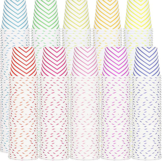 Tanlade 1000 Pack Multicolor 5 oz Paper Cups Striped Bathroom Mouthwash Cups for Parties, Picnics, Barbecues, Travel and Events, 10 Colors