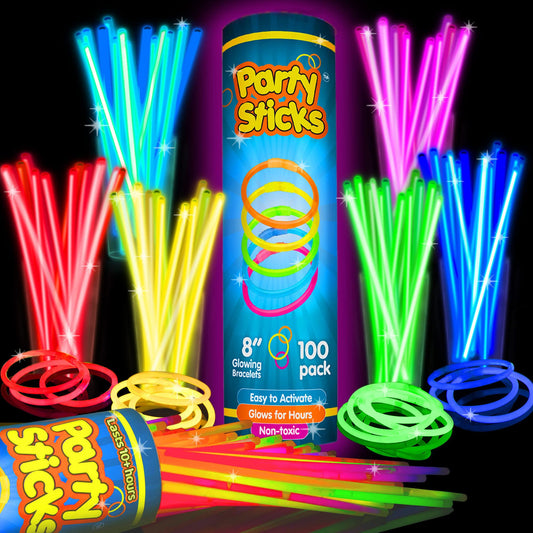 Neon Glow Sticks Party Pack - 100pk Multi-Color Light-Up Bracelets & Necklaces