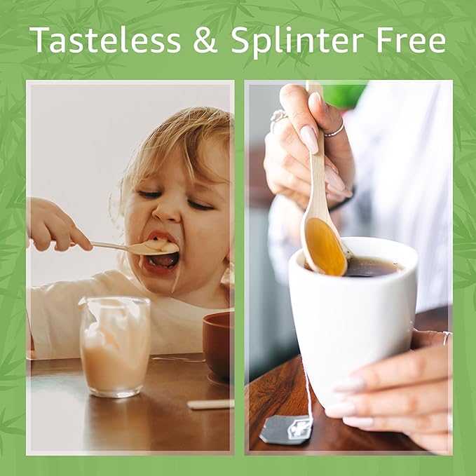 100% Bamboo Spoons Set - Biodegradable Silverware (100 Small Bamboo Spoons) | Reusable or Disposable Party Cutlery | Compostable FSC Certified Flatware for Weddings, Camping, Parties