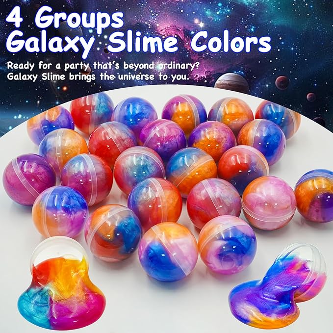 24 Pack Slime Party Favors, Galaxy Slime Balls Soft DIY Toys Stretchy and Non Sticky Stress Relief Safe Toys for Kids Girls Boy Classroom Prizes Birthday Gifts Halloween Christmas Party Favors