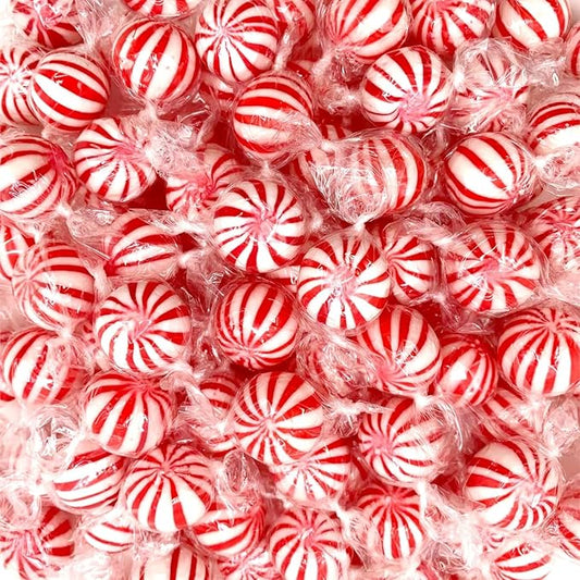 Peppermint Hard Candy 5 Pound Bulk Jumbo Peppermint Candy Balls, Approx 250 Individually Wrapped Mint Balls for Office Bowls, Christmas Candy Jars, and Holiday Party Favors