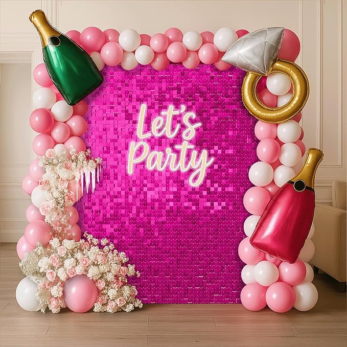 Shimmer Wall Sequin Backdrop, 24pcs Square Shimmer Wall Sequin Backdrop, DIY Party Shiny Decor for Wedding, Birthday, Anniversary, Graduation, Holiday&Home Background Supplies (Hot Pink)