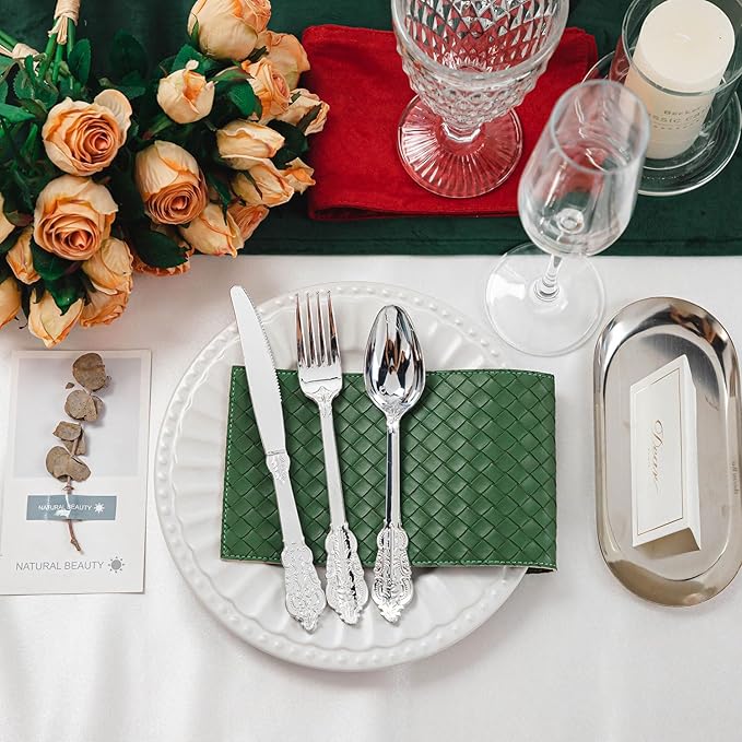 N9R 120PCS Silver Plastic Silverware, Heavy Duty Plastic Cutlery for Parties, Fancy Disposable Flatware Set Includes 40 Forks, 40 Spoons, and 40 Knives, Perfect for Weddings, Dinners, Picnics, Party