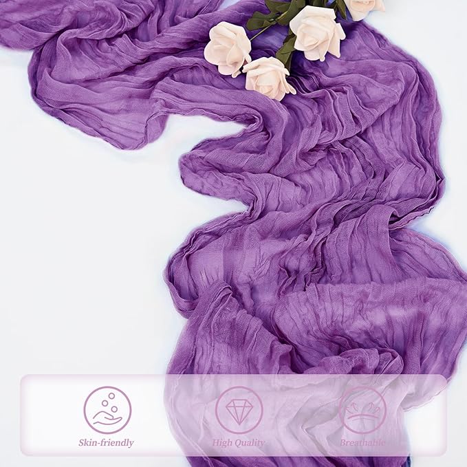 12 Pack Purple Cheesecloth Table Runner 10FT Boho Fabric Rustic Cheese Cloth Table Runner for Wedding Bridal Shower Baby Shower Gauze Sheer Birthday Party Table Decorations 20 x 120 Inch Long
