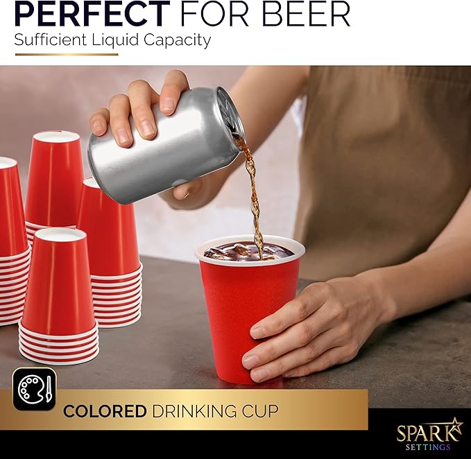 Disposable Paper Cups, 8 oz. Red Paper Coffee Cups, Strong and Sturdy Coffee Disposable Cups for Party, Wedding, Thanksgiving Day, Christmas, Halloween Hot Cups, Pack of 20