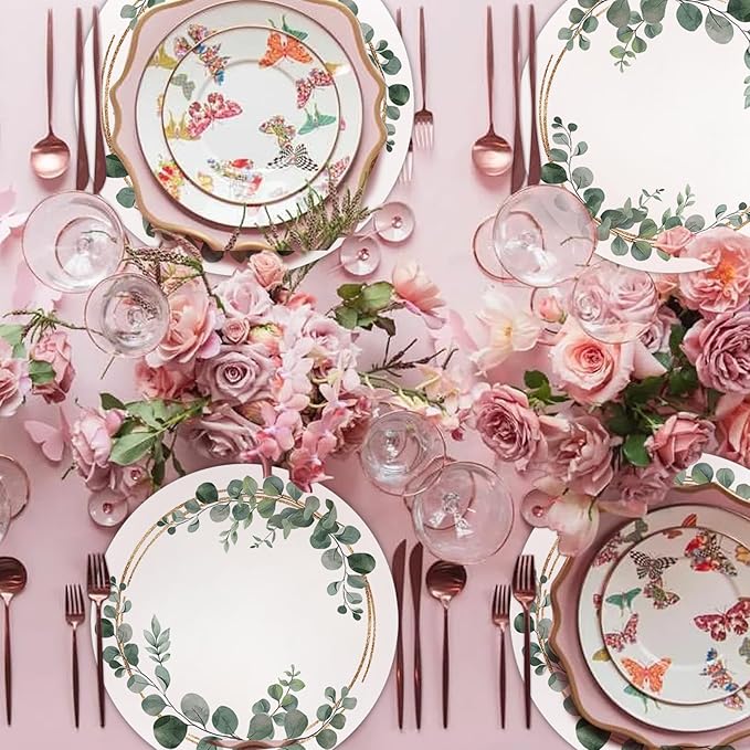 Disposable Paper Placemats - 100 Pack Green Eucalyptus Leaves Round Table Mats, 13.7 Inch, Perfect for Birthday, Baby Shower, Party Decoration