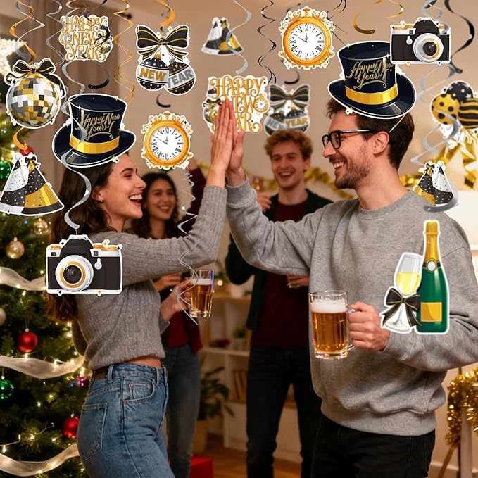 Gatherfun Happy New Year Party Decorations - New Years Eve Party Supplies Kit, New Year Hanging Swirls for New Years Decorations Celebration