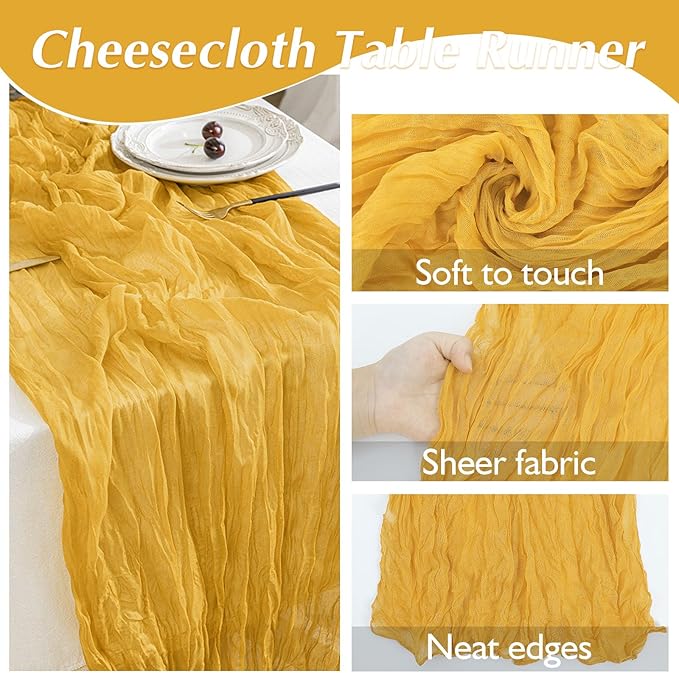 8 Pack Cheesecloth Table Runner Rustic Sheer Boho Gauze 35 x 120 Inch Centerpiece Cheese Cloth for Bridal Baby Shower Summer Spring Decorations Gold