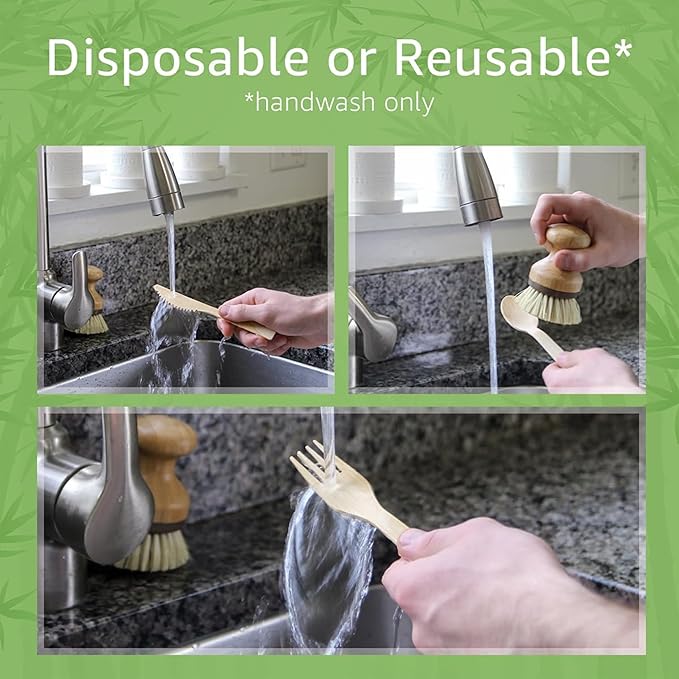 100% Bamboo Cutlery Set - 500 Biodegradable Utensils (300 Forks, 100 Knives, 100 Spoons) - Reusable or Disposable Bamboo Flatware | Compostable FSC Certified Utensils for Weddings & Parties