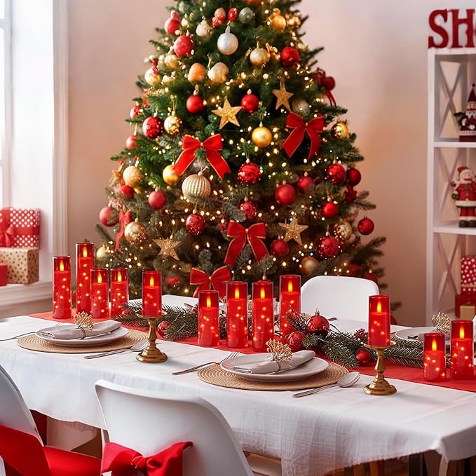 Raycare Flameless Candle with Remote Timer – 5 Flickering Acrylic Battery Operated LED Pillar Candles with Embedded Star String for Halloween, Home Decor, and as a Gift(Red)