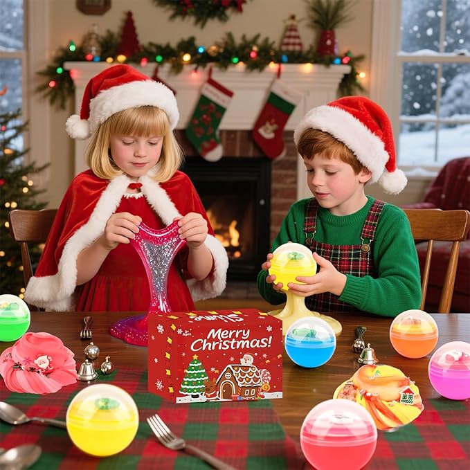 Christmas Slime Kit for Kids, 6 Pack Butter Clear Slime kit for Girls, Toys for Girls and Boys, Stocking Stuffers for Kids, Goodie Bag,Cute Stuff Party Favors, Classroom Rewards