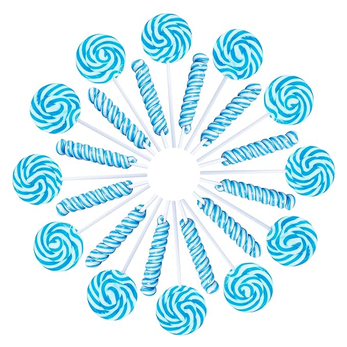 Blue Candy - 18g Swirl and 12g Twisty Lollipops - 24 Suckers Individually Wrapped Bulk - Great for Candy Buffet - Baby Boy Candy - Birthday Favor Candy
