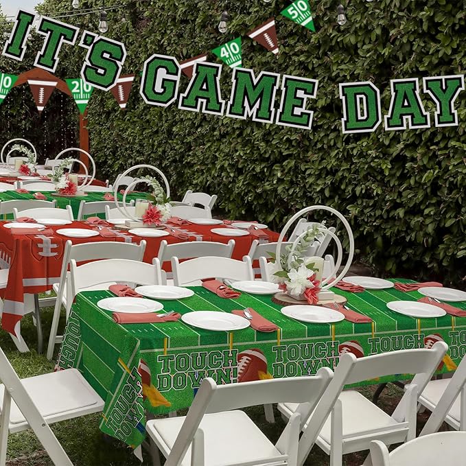 Gatherfun 2-Pack Football Decorations – Touchdown Tablecloth Set, 54x108 Disposable Plastic Covers for Game Party, Birthday Party & Football-Themed Favors