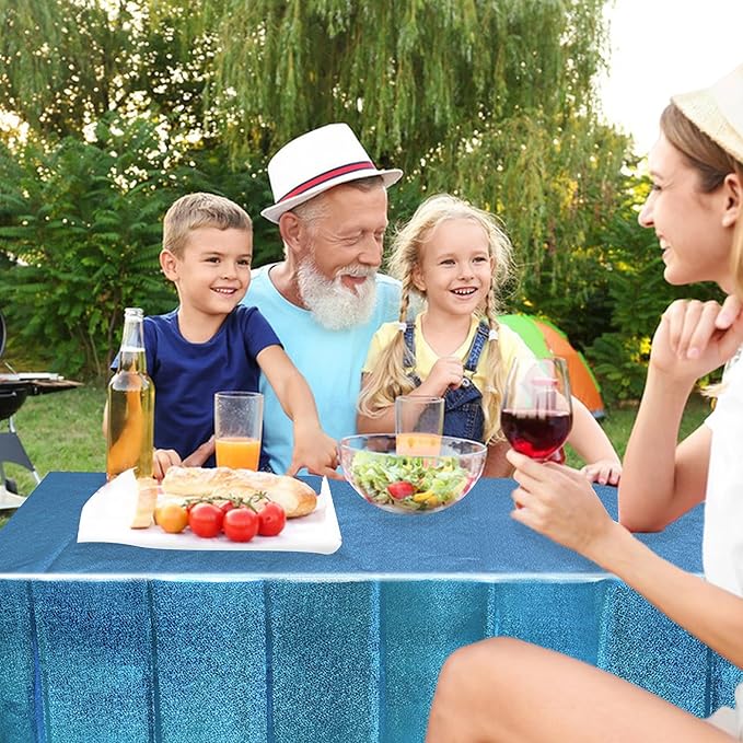 BRAVESHINE Birthdays Party Tablecloth Disposable Table Covers - Blue Plastic Rectangle Table Cloth for Boy/Girl Princess/Mermaid/Ocean/Undersea Theme Decorations - 2 Set 108" x 54"