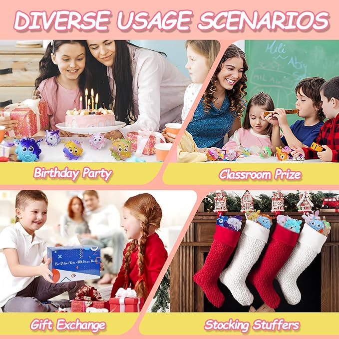 48 Pack Light Up Party Favors for Birthday, Glow in The Dark Party Supplies, Pop Fidget Toys Bulk 3D Stress Ball Toy, Squeeze Toys, Easter Filler, Classroom Prizes Stocking Stuffers for Adults Toddler