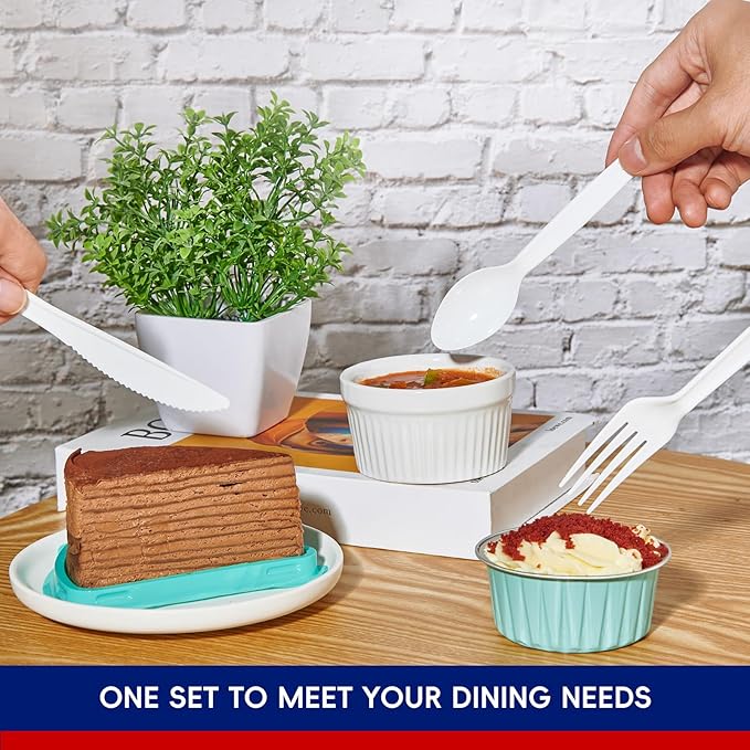 JOLLY CHEF 360 Count White Plastic Silverware Heavy Duty, 180 Forks, 120 Spoons, 60 Knives, Heat ResistantPlastic Utensils Set, Disposable Cutlery set, Premium Clear Utencils for Party, Christmas