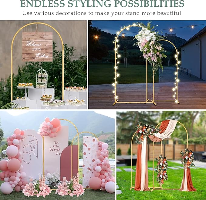 Wedding Arch Backdrop Stand 7.2FT, 6FT Set of 2, Gold Metal Balloon Arch kit Stand for Gender Reveal Ceremony Birthday Anniversary Bridal Graduation Party Event Decoration