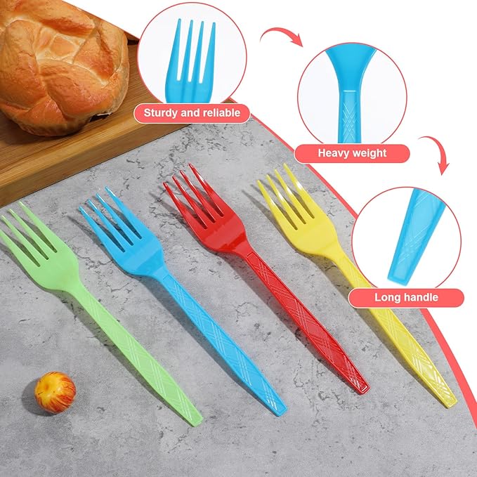 420 Pcs Rainbow Disposable Plastic Forks Bulk - Colorful Cutlery for Parties, Picnics, Weddings & Events (6 Vibrant Colors, 70 Each)
