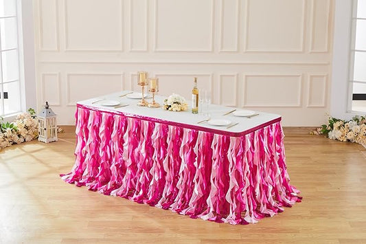 17Ft Rose Red Sequin Table Skirt for Rectangle or Round Tables,Curly Willow Tutu Ruffle Table Cloth,Sequin Desk Skirt for Princess Girl Birthday,Part,Banquet,Wedding,Baby Shower,Table Decorations