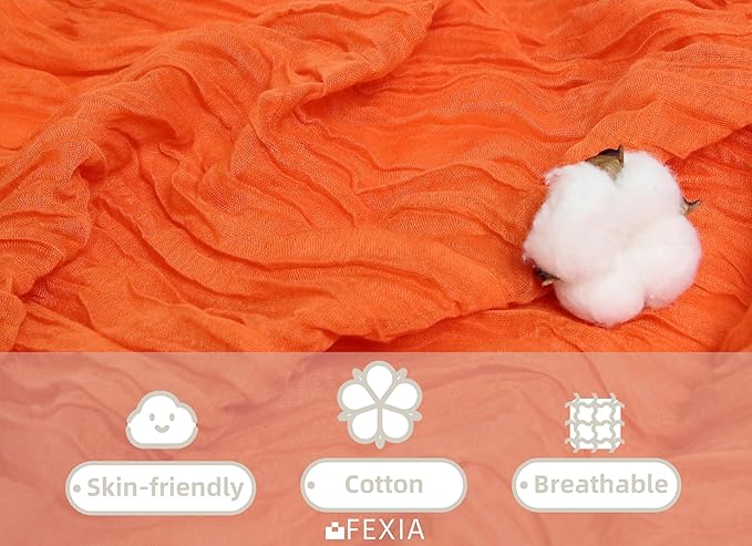 FEXIA Fall Table Runner Orange Cheesecloth 35x120 Inches Boho Gauze Table Runner Burnt for Wedding Decor Reception Bridal Shower Centerpiece Engagement