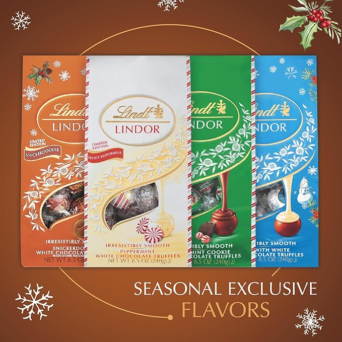 Lindt LINDOR Holiday Snickerdoodle White Chocolate Candy Truffles with Smooth, Melting Truffle Center, 8.5 oz. Bag