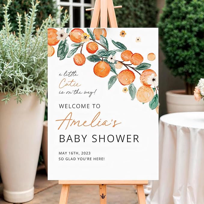 A Little Cutie Is On The Way Baby Shower Welcome Sign, Little Cutie Welcome Sign, Citrus Fruit Theme, Clementine Baby Shower Sign, Custom Orange Babies Décor #21