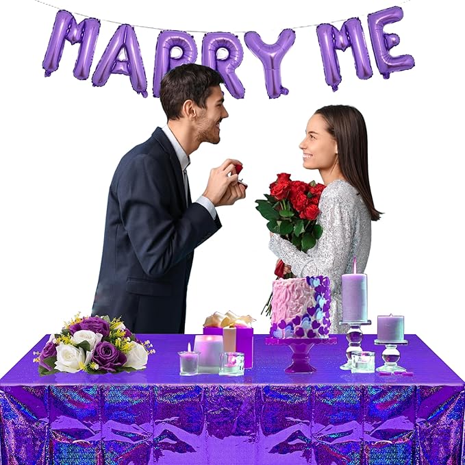 BRAVESHINE Purple Tablecloth Rectangle Table Cloth 2 Set - Plastic Disposable Party Table Covers for Birthdays/Valentines/Bridal Shower/Bachelorette/Anniversary/Engagement Party - 108" x 54"
