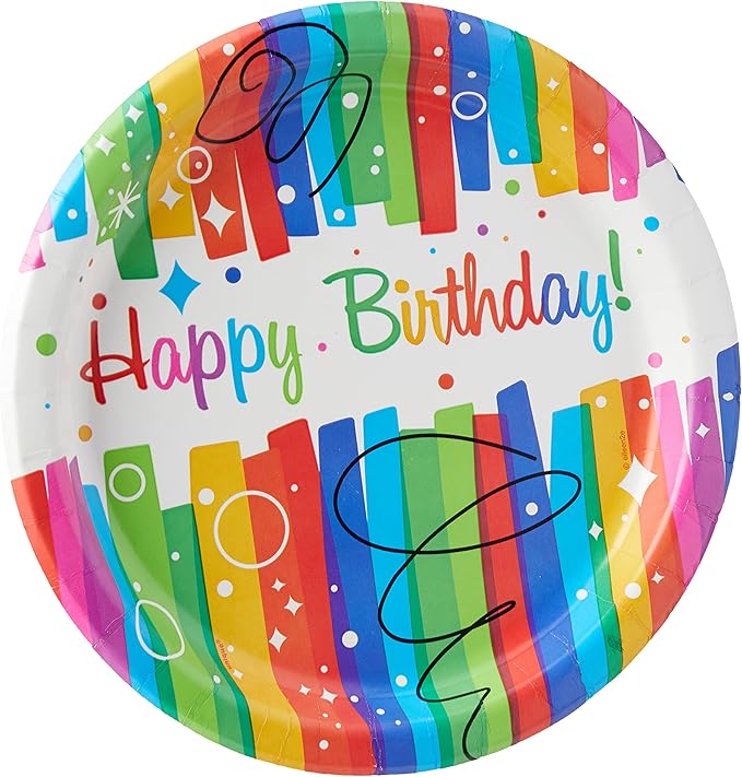 Multicolor Rainbow Ribbons Dinner Paper Plates - 9" (8 Count), Eye-catching & Eco-friendly - Perfect For Birthday Celebrations