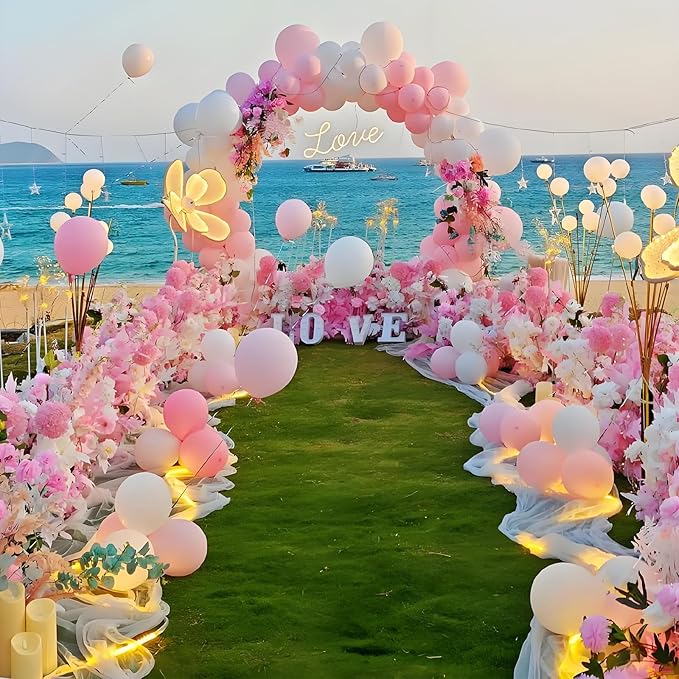 Balloon Stand Kit for Floor Set of 2,Pink Pearl Metallic 10inch Balloon Arch Column,Balloon Tower with Bases for Floor,Table Backdrop Decoration for Princess Party Baby Shower Birthday Graduation