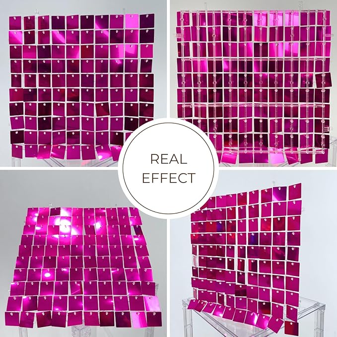 Shimmer Wall Sequin Backdrop, 24pcs Square Shimmer Wall Sequin Backdrop, DIY Party Shiny Decor for Wedding, Birthday, Anniversary, Graduation, Holiday&Home Background Supplies (Hot Pink)