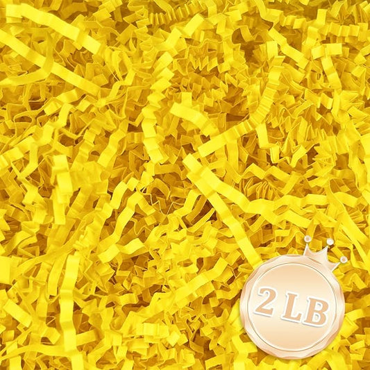 2 LB Lemon Yellow Crinkle Cut Paper Shred Filler Great for Gift Wrapping, Lemon Yellow Basket Fillers, Birthday, Gift Wrapping, Halloween Thanksgiving Christmas Party Decor Filling Supplies