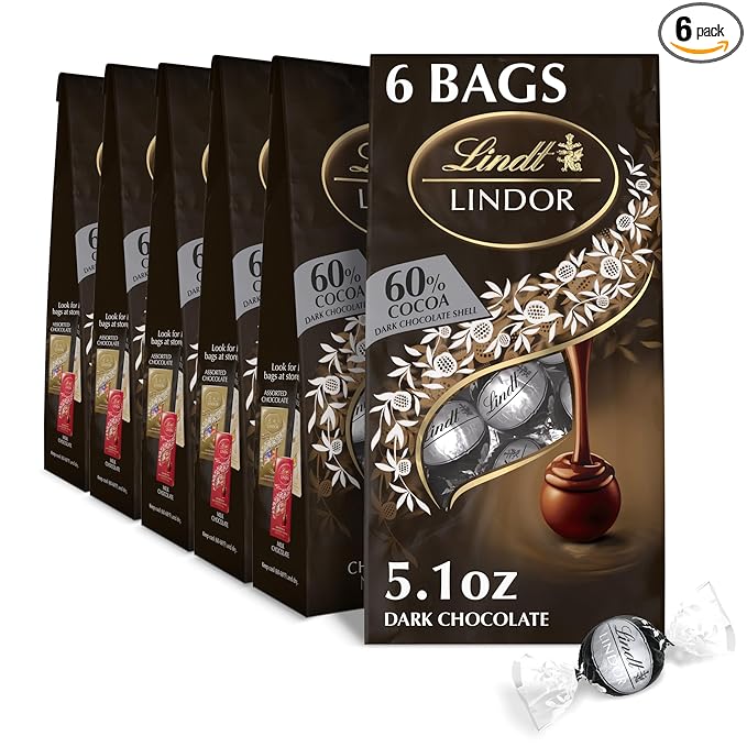 Lindt LINDOR 60% Extra Dark Chocolate Truffles, Dark Chocolate Candy with Smooth, Melting Truffle Center, Great for Gift Giving, 5.1 oz. Bag (6 Pack)
