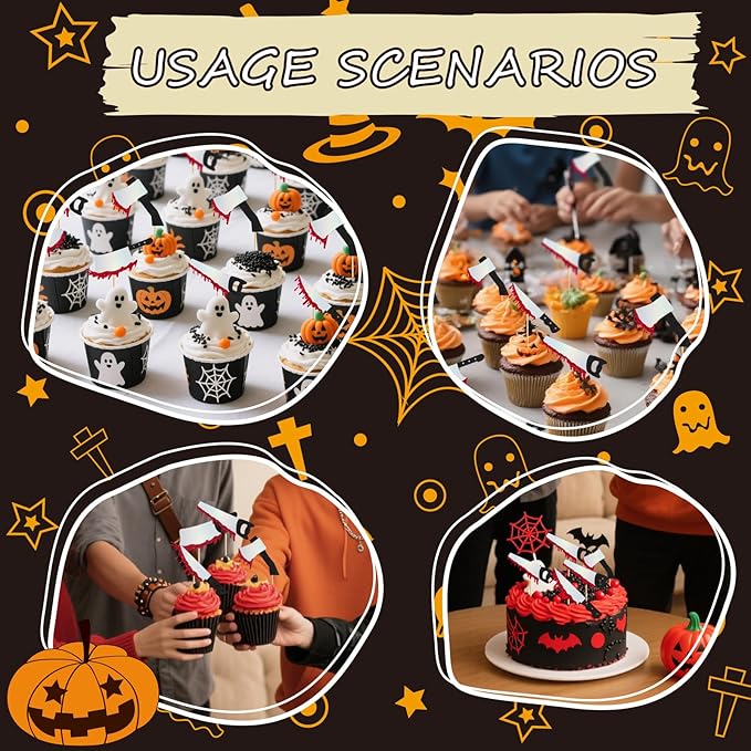 Halloween Cupcake Toppers, 24 Pcs Halloweens Birthday Decorations Halloween Party Decorations Halloween Birthday Party Supplies