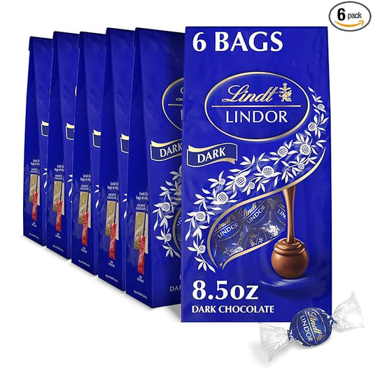 Lindt LINDOR Dark Chocolate Truffles, Dark Chocolate Candy with Smooth, Melting Truffle Center, 8.5 oz. Bag (6 Pack)