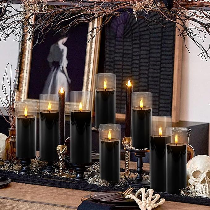 24Pack Black Flickering Flameless LED Candles with Remote & Timer, Small Pillar Acrylic LED Candles Perfect for Indoor/Outdoor Decor,Wedding,BBQ and Gift - Easily Create a Magical Atmosphere.