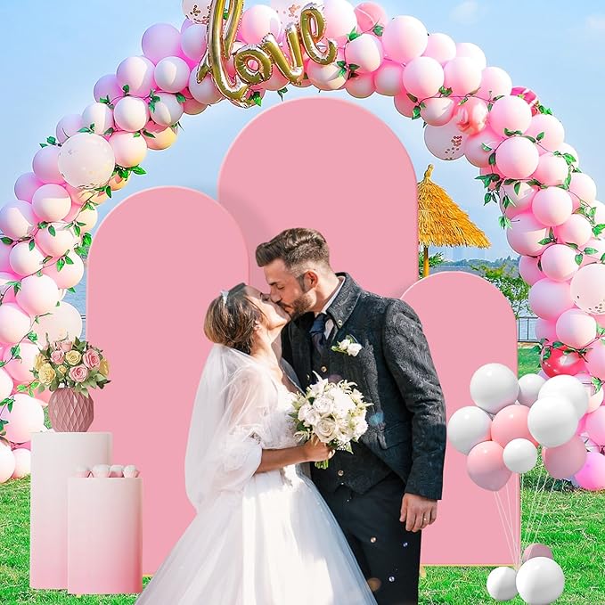 Wedding Arch Backdrop Stand Set of 3, (4, 5, 6) Metal Arch Backdrop Stand with Arch Cover, Wedding Balloon for Birthday, Baby Shower, Anniversary