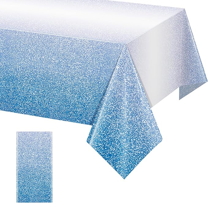 FunnyPars 1 Pack Ombre Blue Plastic Tablecloth for Parties, Gradient Pastel Blue Disposable Tablecloths for Rectangle Tables, Sprinkle Table Cover for Wedding Birthday Anniversary Party, 54 x 108Inch