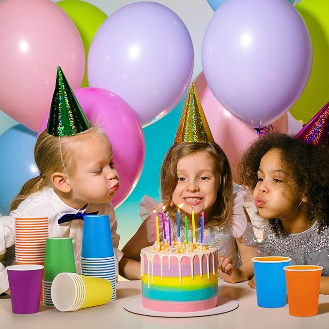 URATOT 120 Pieces 9 Ounce Disposable Paper Cups Rainbow Party Cups Drinking Cups for Party, DIY and Holiday, 6 Colors